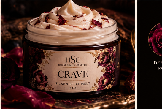 Crave Silken Body Melt — luxury scented body moisturizer with rose and berry notes