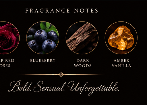 Crave fragrance notes — deep red roses, blueberry, dark woods, amber vanilla