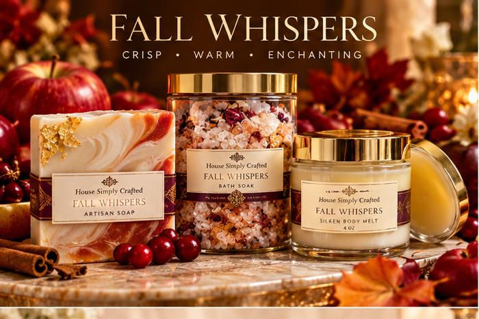 Fall Whispers artisan soap, bath soak, and Silken Body Melt