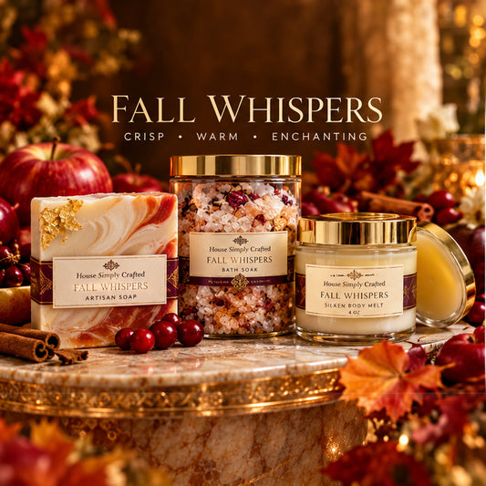 Fall Whispers artisan soap, bath soak, and Silken Body Melt