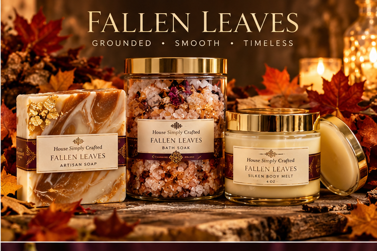 Fallen Leaves artisan soap, bath soak, and Silken Body Melt