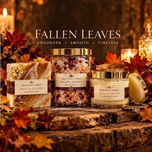 Fallen Leaves artisan soap, bath soak, and Silken Body Melt