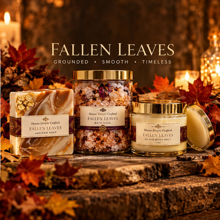 Fallen Leaves artisan soap, bath soak, and Silken Body Melt
