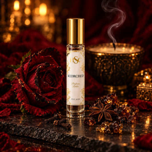 Scorched fragrance roller with dark amber, clove and star anise, House Simply Crafted