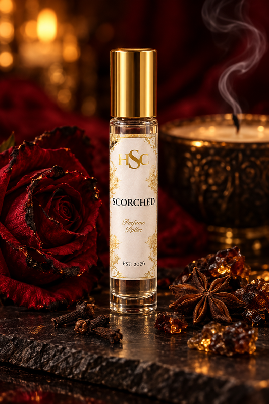 Scorched fragrance roller with dark amber, clove and star anise, House Simply Crafted