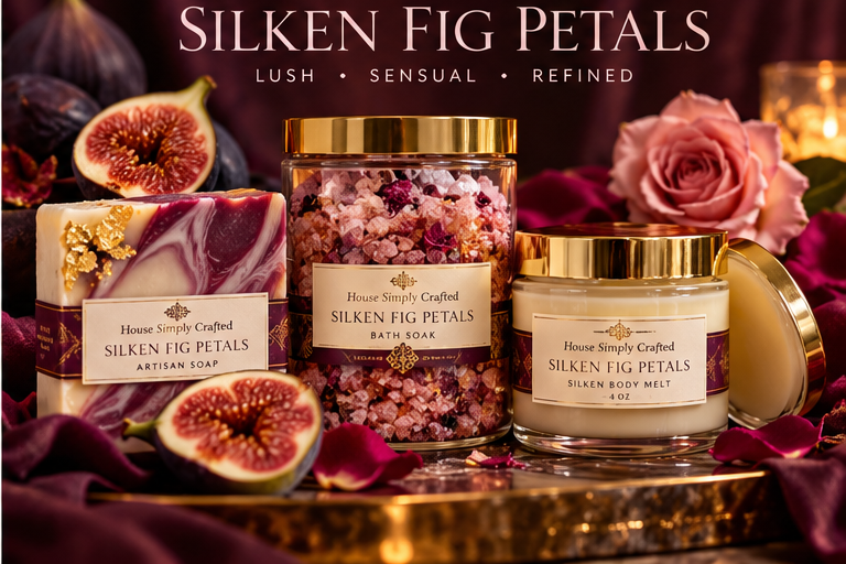 Silken Fig Petals artisan soap, bath soak, and Silken Body Melt