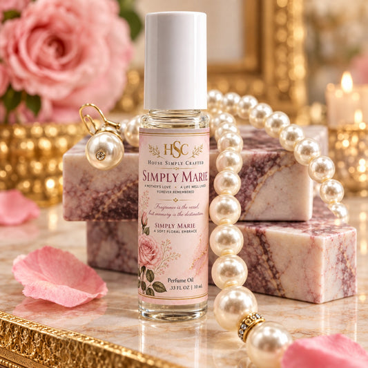 Simply Marie fragrance roller with pink floral label and pearl styling